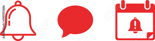 A vibrant red illustration displays three distinct icons a bell a speech bubble and a calendar with a notification high quality professional detailed