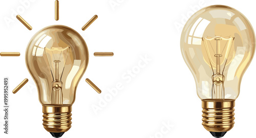 Light bulb icon set glowing and off idea concept energy innovation electricity symbol realistic vector illustration isolated on light background
