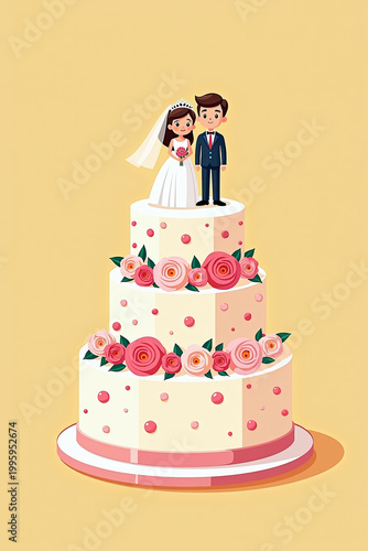Delightful Tiered Wedding Cake Illustration for Children's Celebrations