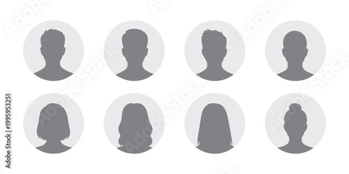 Simple Gray Avatar Icons Representing Male And Female Profiles.