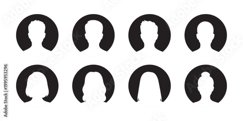 Simple Gray Avatar Icons Representing Male And Female Profiles.