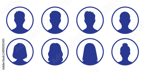Simple Gray Avatar Icons Representing Male And Female Profiles.