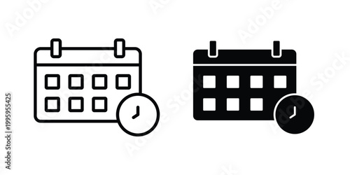 Schedule icon design. Editable silhouette and Thin Stroke outlined icons pack