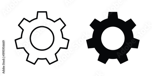 Settings gear icon design. Editable silhouette and Thin Stroke outlined icons pack