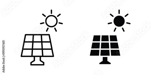 Solar panel icon design. Editable silhouette and Thin Stroke outlined icons pack