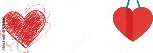 Hand drawn scribble heart and broken heart illustration representing love, relationship emotions, heartbreak, mental health, and romantic feelings concept vector design