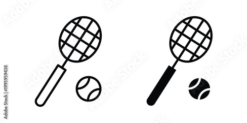 Tennis icon design. Editable silhouette and Thin Stroke outlined icons pack