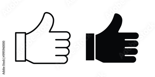 thumbs up icon design. Editable silhouette and Thin Stroke outlined icons pack