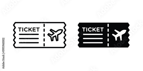 Ticket icon design. Editable silhouette and Thin Stroke outlined icons pack