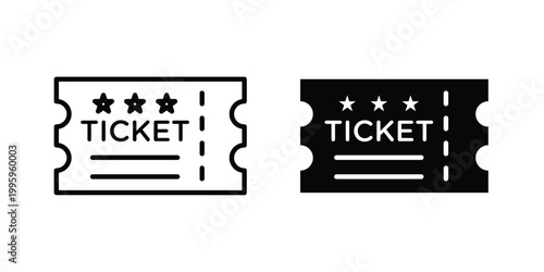 Ticket stub icon design. Editable silhouette and Thin Stroke outlined icons pack
