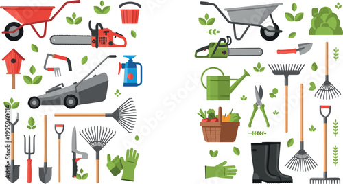 Set of Gardening Tools and Equipment Vector Icons for Landscaping, Outdoor Work, and Yard Care Designs