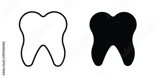 Tooth icon design. Editable silhouette and Thin Stroke outlined icons pack