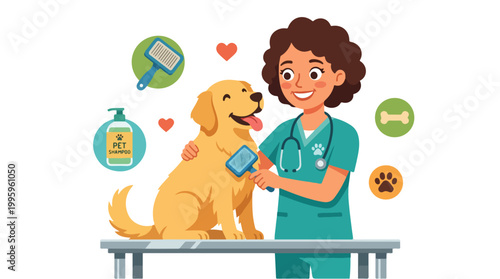 Veterinarian Examines Golden Retriever 1.