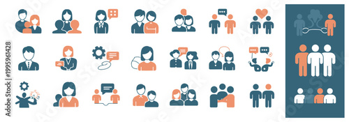 Diverse group of people icons representing communication, teamwork, and relationships in business.