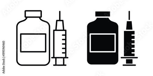 Vaccination icon design. Editable silhouette and Thin Stroke outlined icons pack