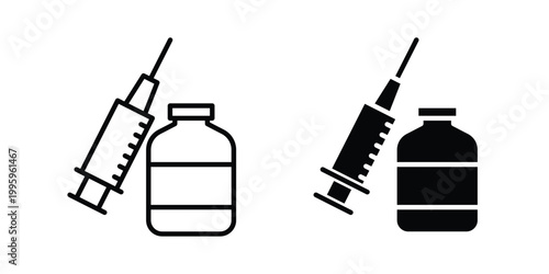 Vaccine vial icon design. Editable silhouette and Thin Stroke outlined icons pack
