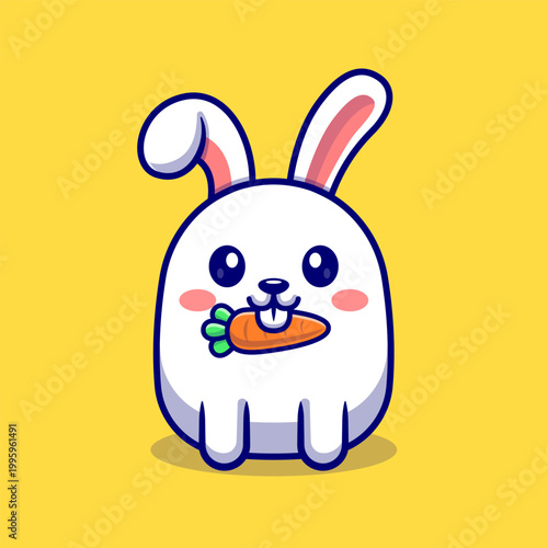 Cute Baby Rabbit Eating Carrot Cartoon 