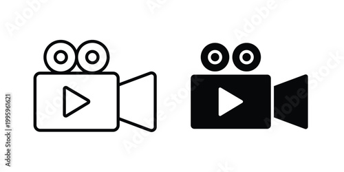 Video camera icon design. Editable silhouette and Thin Stroke outlined icons pack