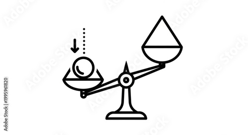 Balance scale with ball dropping into one pan.