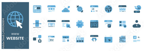 Collection of website and internet icons, including browser windows, cloud, and user profiles.