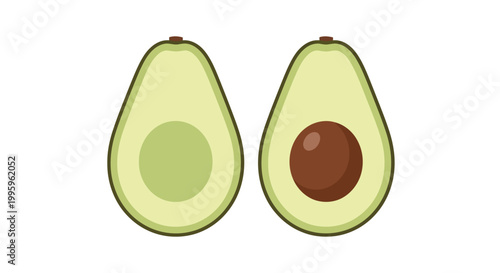 Avocado halves with green and brown.