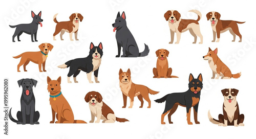 Collection of Diverse Dog Breeds Posed Together.