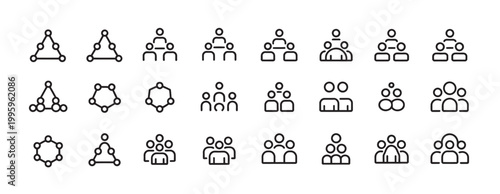 Group icons illustrating team formation, connections, and social structures