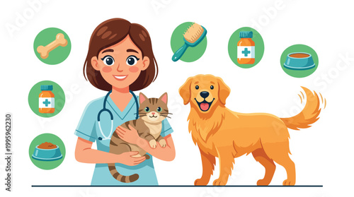 Veterinarian with cat and dog.