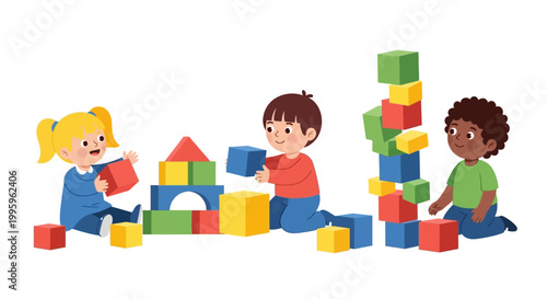 Children playing with colorful blocks.