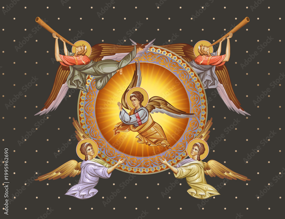 Fototapeta premium Angels. Decorative vintage illustration in Byzantine style