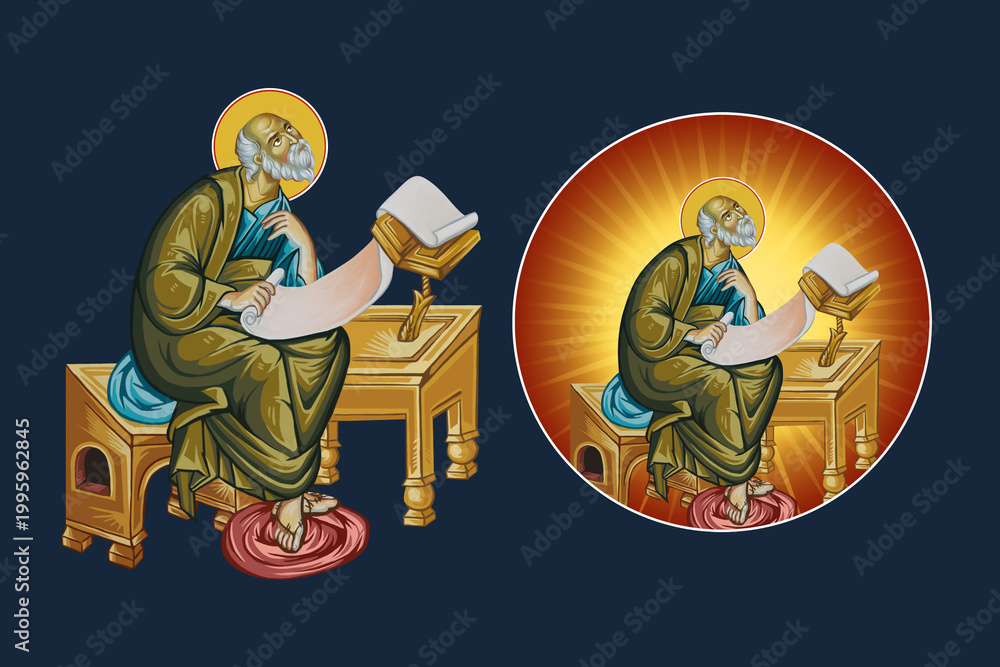 Fototapeta premium John the Apostle. Illustration - fresco set in Byzantine style