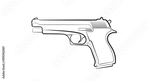 Detailed Outline Drawing of a Semi-Automatic Pistol.