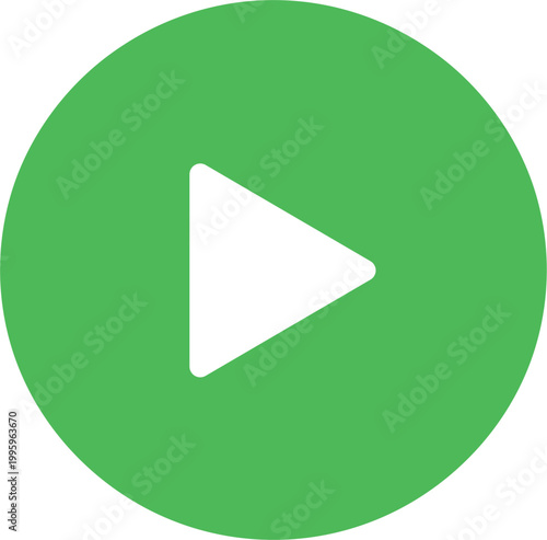Green Circle Play Button Vector Icon Illustration for Video, Music, Media Player, App, and Digital Streaming Interface Designs