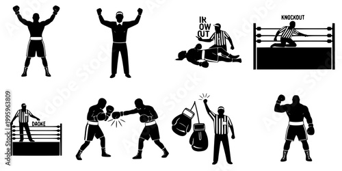 Victorious Boxer Standing Over Downed Opponent Silhouette Vector