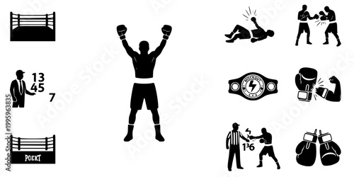 Victorious Boxer Standing Over Downed Opponent Silhouette Vector