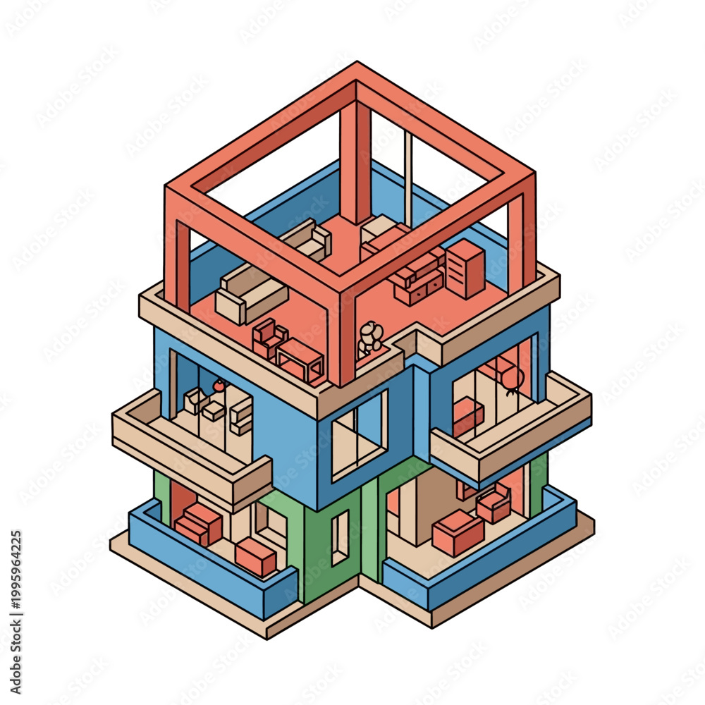 Obraz premium Isometric illustration of a colorful building.