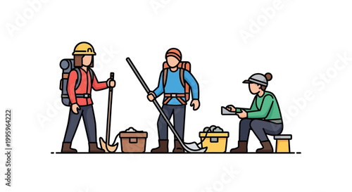 Three Adventurous Hikers Preparing for a Mountain Expedition.