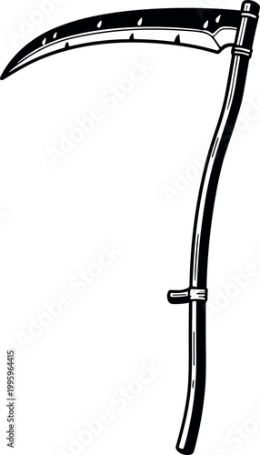Grim Reaper Scythe Vector Illustration with Dark Gothic Style for Halloween, Death, Horror, and Fantasy Theme Design Elements
