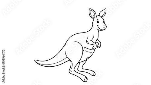 Cute cartoon kangaroo standing line art illustration