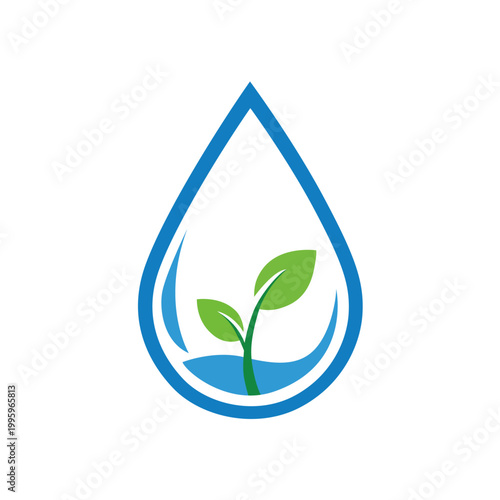 Eco Water Drop with Plant Logo – Green Nature Sustainability Vector Design