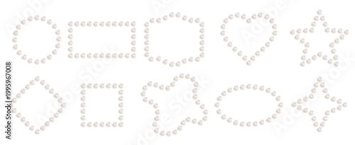 White pearl necklace. frames of various shapes made of pearls. heart, circle, square, diamond and other shapes on a white background. Vector illustration