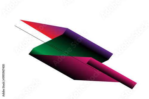 3d colorful geometric paper airplane flying