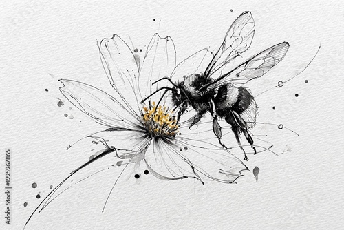 Buzzing Beauty in Nature's Garden: a Bee Dances on a Delicate Flower Generative AI