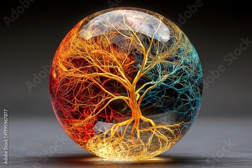 Luminous Energy Encased in a Vibrant Orb, Revealing Intricate Branches Generative AI