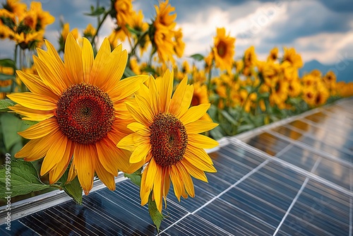 Sunflowers and Solar Panels Unite in a Sustainable Energy Landscape Generative AI