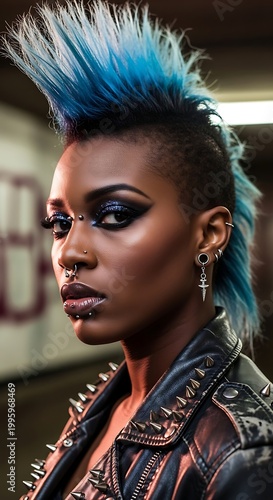 Punk Rocker with Blue Hair and Piercings.