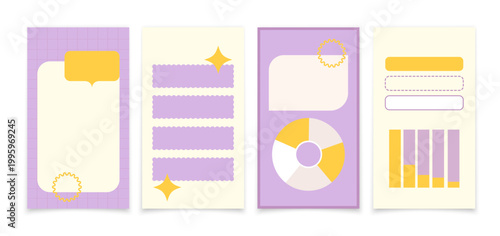Set of templates for social networks. Graphics, text boxes and diagrams on a purple background.
Templates for creating stylish and structured content on social networks.