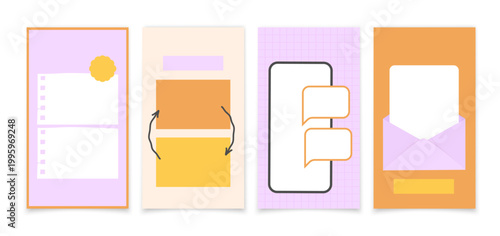 A set of four designs for content design. Social media story templates in pastel colors with geometric elements.
