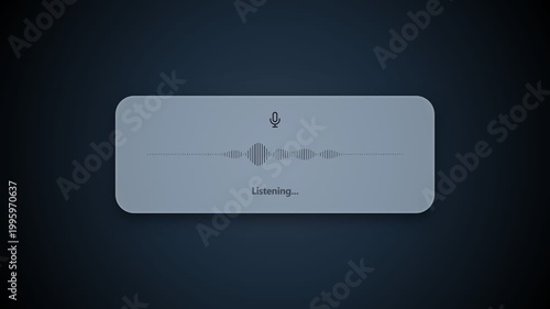 Voice Assistant Interface with Waveform Animation and Microphone Icon on Dark Background