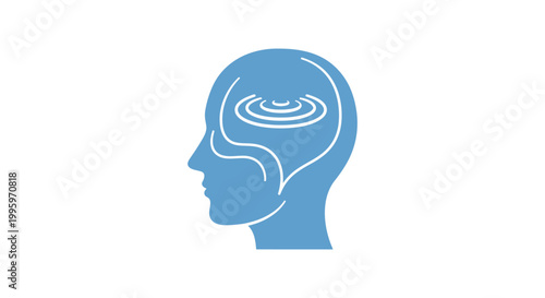 Blue human head with swirling brain.